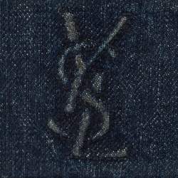Pre Owned Yves Saint Laurent Blue Denim and Leather Card Holder