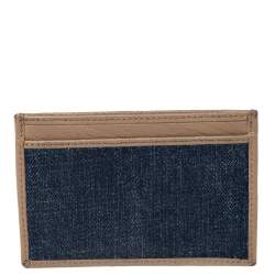 Pre Owned Yves Saint Laurent Blue Denim and Leather Card Holder