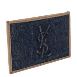 Pre Owned Yves Saint Laurent Blue Denim and Leather Card Holder