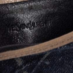 Pre Owned Yves Saint Laurent Blue Denim and Leather Card Holder