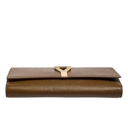 Pre Owned Yves Saint Laurent Brown Textured Leather Y-Ligne Clutch