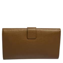 Pre Owned Yves Saint Laurent Brown Textured Leather Y-Ligne Clutch