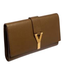 Pre Owned Yves Saint Laurent Brown Textured Leather Y-Ligne Clutch