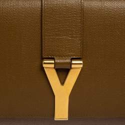 Pre Owned Yves Saint Laurent Brown Textured Leather Y-Ligne Clutch