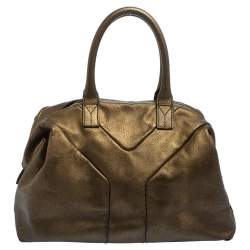 مملوكة مسبقًا Yves Saint Laurent Metallic Gold Textured Leather Easy Y Satchel