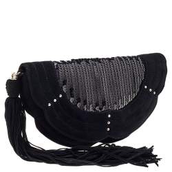 مملوكة مسبقًا Yves Saint Laurent Suede And Sequins Fringe Flap Clutch