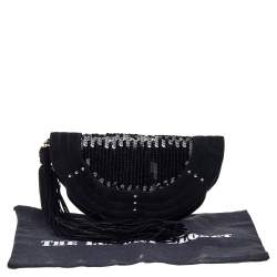 مملوكة مسبقًا Yves Saint Laurent Suede And Sequins Fringe Flap Clutch