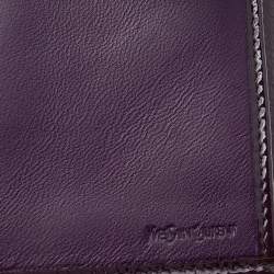 Pre Owned Yves Saint Laurent Dark Purple Patent Leather Long Wallet