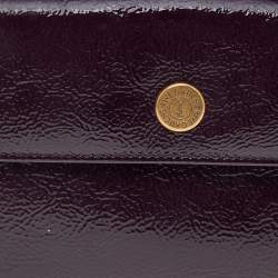 Pre Owned Yves Saint Laurent Dark Purple Patent Leather Long Wallet