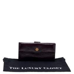 Pre Owned Yves Saint Laurent Dark Purple Patent Leather Long Wallet