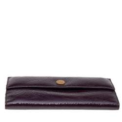 Pre Owned Yves Saint Laurent Dark Purple Patent Leather Long Wallet