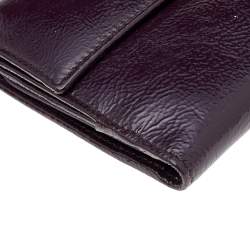Pre Owned Yves Saint Laurent Dark Purple Patent Leather Long Wallet