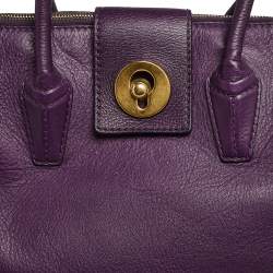 Pre Owned Yves Saint Laurent Purple Leather and Canvas Cabas Muse Two Tote