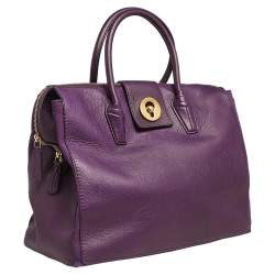 Pre Owned Yves Saint Laurent Purple Leather and Canvas Cabas Muse Two Tote