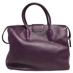 Pre Owned Yves Saint Laurent Purple Leather and Canvas Cabas Muse Two Tote