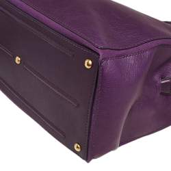 Pre Owned Yves Saint Laurent Purple Leather and Canvas Cabas Muse Two Tote