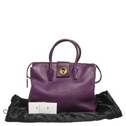 Pre Owned Yves Saint Laurent Purple Leather and Canvas Cabas Muse Two Tote