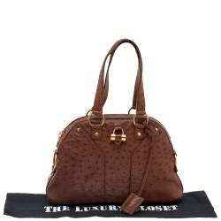 مملوكة مسبقًا Yves Saint Laurent Brown Ostrich Leather Medium Muse Satchel