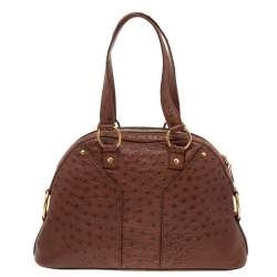 مملوكة مسبقًا Yves Saint Laurent Brown Ostrich Leather Medium Muse Satchel