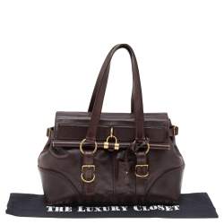 Pre Owned حقيبة إيف سان لوران موس جلد بني داكن