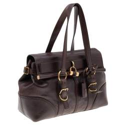 Pre Owned حقيبة إيف سان لوران موس جلد بني داكن