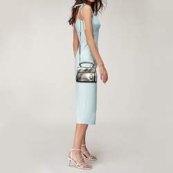 Yves Saint Laurent Metallic Grey Leather Mini Muse Two Top Handle Bag