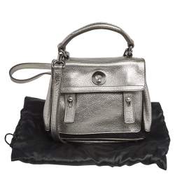 Yves Saint Laurent Metallic Grey Leather Mini Muse Two Top Handle Bag