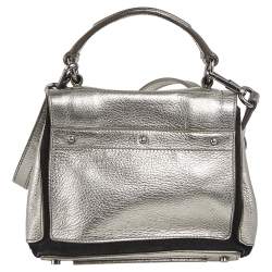 Yves Saint Laurent Metallic Grey Leather Mini Muse Two Top Handle Bag