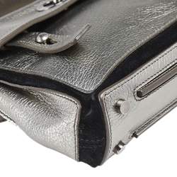Yves Saint Laurent Metallic Grey Leather Mini Muse Two Top Handle Bag