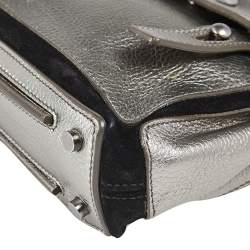 Yves Saint Laurent Metallic Grey Leather Mini Muse Two Top Handle Bag