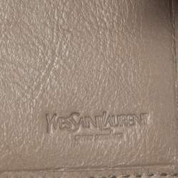 Pre Owned Yves Saint Laurent Silver/Beige Leather Bifold Wallet