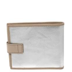 Pre Owned Yves Saint Laurent Silver/Beige Leather Bifold Wallet
