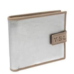 Pre Owned Yves Saint Laurent Silver/Beige Leather Bifold Wallet