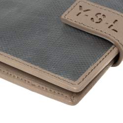 Pre Owned Yves Saint Laurent Silver/Beige Leather Bifold Wallet