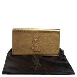 Pre Owned Yves Saint Laurent Gold Patent Leather Belle De Jour Flap Clutch