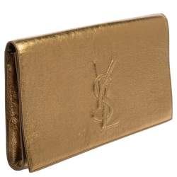 Pre Owned Yves Saint Laurent Gold Patent Leather Belle De Jour Flap Clutch