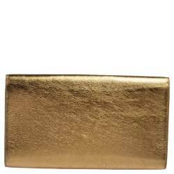 Pre Owned Yves Saint Laurent Gold Patent Leather Belle De Jour Flap Clutch