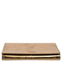 Pre Owned Yves Saint Laurent Gold Patent Leather Belle De Jour Flap Clutch