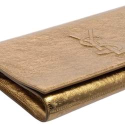 Pre Owned Yves Saint Laurent Gold Patent Leather Belle De Jour Flap Clutch