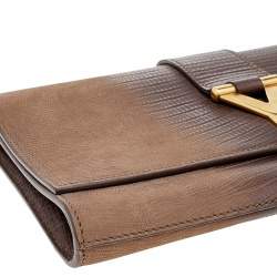 مملوكة مسبقًا Yves Saint Laurent Brown Lizard Embossed Leather Y-Ligne Clutch