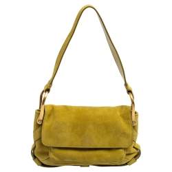 Yves Saint Laurent Green Suede Flap Shoulder Bag