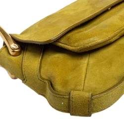 Yves Saint Laurent Green Suede Flap Shoulder Bag