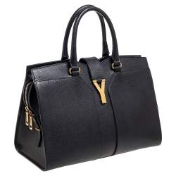 Pre Owned Yves Saint Laurent Black Leather Medium Cabas Y-Ligne Tote