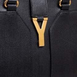 Pre Owned Yves Saint Laurent Black Leather Medium Cabas Y-Ligne Tote