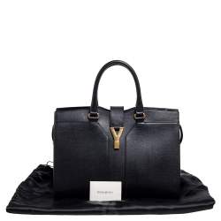 Pre Owned Yves Saint Laurent Black Leather Medium Cabas Y-Ligne Tote