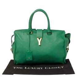 Pre Owned Yves Saint Laurent Green Leather Medium Cabas Y-Ligne Tote