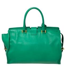 Pre Owned Yves Saint Laurent Green Leather Medium Cabas Y-Ligne Tote