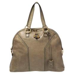Auth SAINT LAURENT Cabas 2-Way Handbag Shoulder Bag Blue Leather/Goldtone  e53843