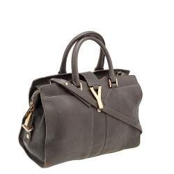 Pre Owned Yves Saint Laurent Grey Leather Small Cabas Chyc Tote