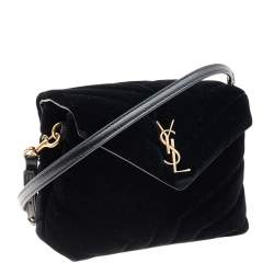 Pre Owned Saint Laurent Black Velvet Loulou Shoulder Bag